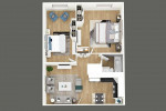 Floorplan of a cozy apartment featuring a living room, kitchen, and bedroom, ideal for comfortable living.