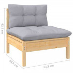4-Seater Patio Sofa with Gray Cushions Solid Pinewood