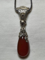 925 Sterling 18K gold flower teardrop carnelian pendant necklace