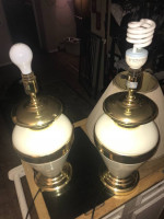 2 or Pair Vintage Table Lamp Lights & Original Shades  (Stiffel Looks)