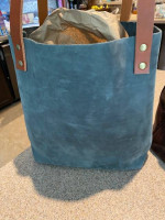 PORTLAND LEATHER TOTE STORM/TAN 13" x 11.5" EXCELLENT CONDITION