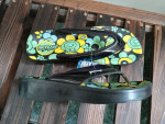 NWT Womens 9 Wedge Sandal Flip Flops Neon Flowers Limes