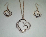 Beautiful Double Hearts Necklace & Earrings Set - On Sale!