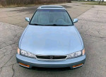 Front view of a blue Honda Accord EX Sedan with a clean title and 76,500 miles for sale.