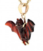 Vampire Gotic Covid Bat Pendant Carved Natural Gemstone 14K Solid Gold