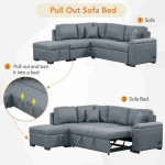 Sleeper Sectional Sofa with Pull Out Bed and Storage Ottoman, 4 Seat L-Shape Corner Couch with USB Charge and Hidden Arm Storage for Living Room