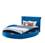Light luxury modern queen or full size round bed frame storage platform bed blue double bed
