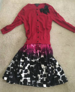 $88 August Silk Cardigan Red Top Bow Beaded M 8 10 Sweater