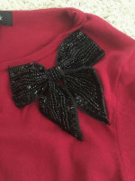 $88 August Silk Cardigan Red Top Bow Beaded M 8 10 Sweater