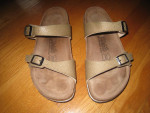 Birki's Birkenstock Gold Open-Toe Sandals with Black Buckles, Size 10!