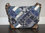 Coach Carly Patchwork Signature Hobo Handbag Denim Leather Indigo Blue