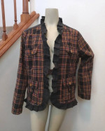 Womens Plus Size 2X Jacket Bust 39" Plaid Ruffle Open Front Button Tab