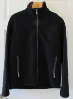 IBEX 100% Wool Mens Large Black Heavy Coat Zippered Pockets USA Made