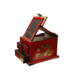 Chinese Oriental Red Dragon Phoenix Mirror Rectangular Jewelry Box ws2