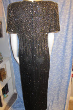 NWT vintage Lawrence Kazar Black Beaded Sequin Silk Dress size Large