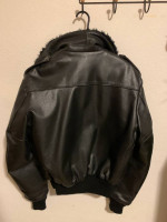 Schott Black Leather Flight Bomber Jacket Sherpa Lined Fur Collar Size