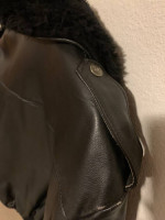 Schott Black Leather Flight Bomber Jacket Sherpa Lined Fur Collar Size