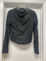 A.L.C. BLACK NUBUCK LEATHER MOTO JACKET XS / S
