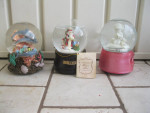 3 Wind-up Music Box Snow Globes Pink Child, Disney Mouse Ocean Dolphin