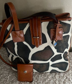 Dooney & Bourke Giraffe Canvas Leather Trim Shoulder Tote w/ Coin purse set EUC